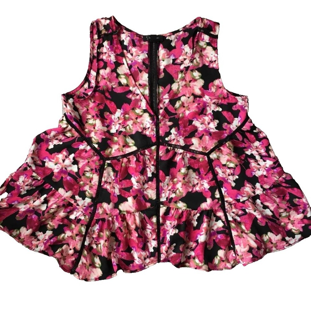 Boho V Neck Floral Top Women M 8 10 Pink Sleeveless Tank Flowy Hippie Cowgirl